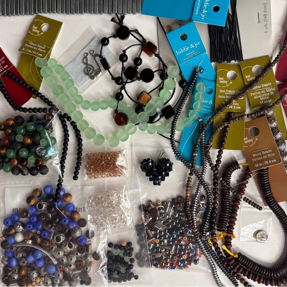 Lot of Mixed Craft Beads, Crystals, Findings Green, Blue, Brown, Black, Silver - Picture 2 of 7